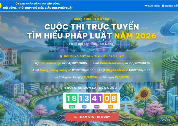 Cuộc thi trực tuyến tìm hiểu pháp luật lần 1 năm 2026 trên địa bàn tỉnh Lâm Đồng